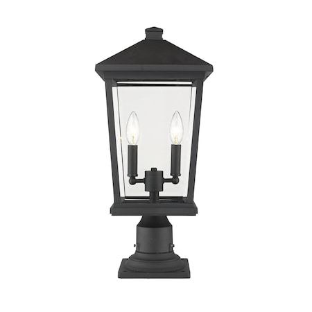 Z-Lite Beacon 2 Light Outdoor Pier Mounted Fixture, Black & Clear Beveled 568PHBR-533PM-BK